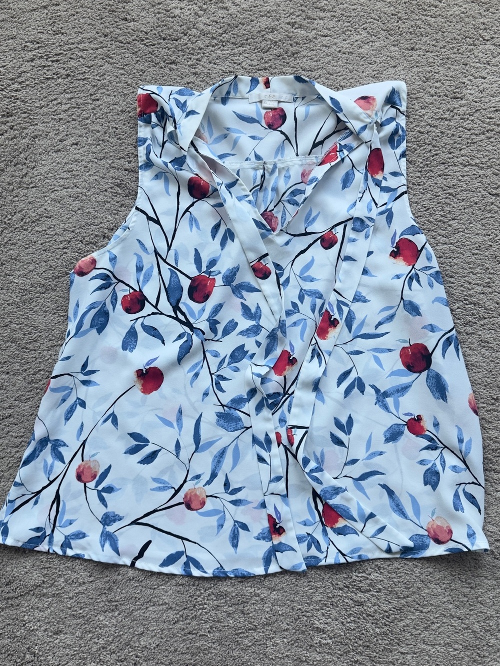 XL Sleeveless Floral Print Blouse - Blue & Red